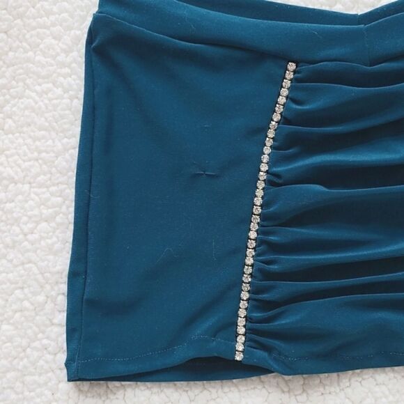 Blue Rhinestone top with mini skirt by Pleasure Zone Size S - Picture 4 of 7